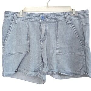 Prana Womens Blue White Hickory Stripe Shorts Size 10 Nautical Railroad Stripe